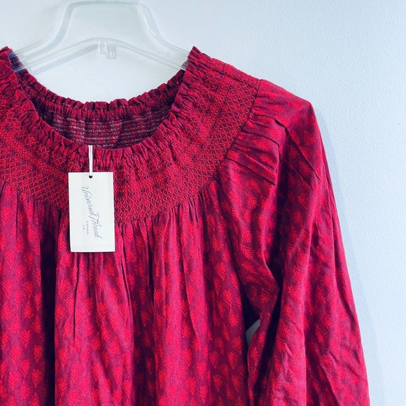 Universal Thread Womens M Red Tiered Dress Balloon Long Sleeve Smocked Neck Maxi - Picture 2 of 10